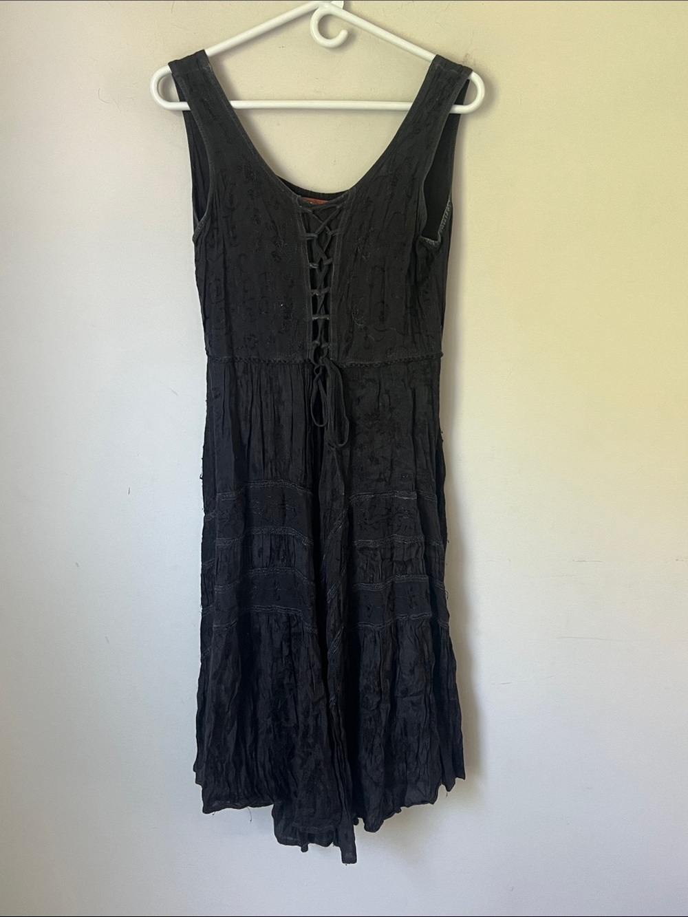 Scully Black Lace-Up Boho Sleeveless Midi Dress Size Small 100% Rayon 🦋